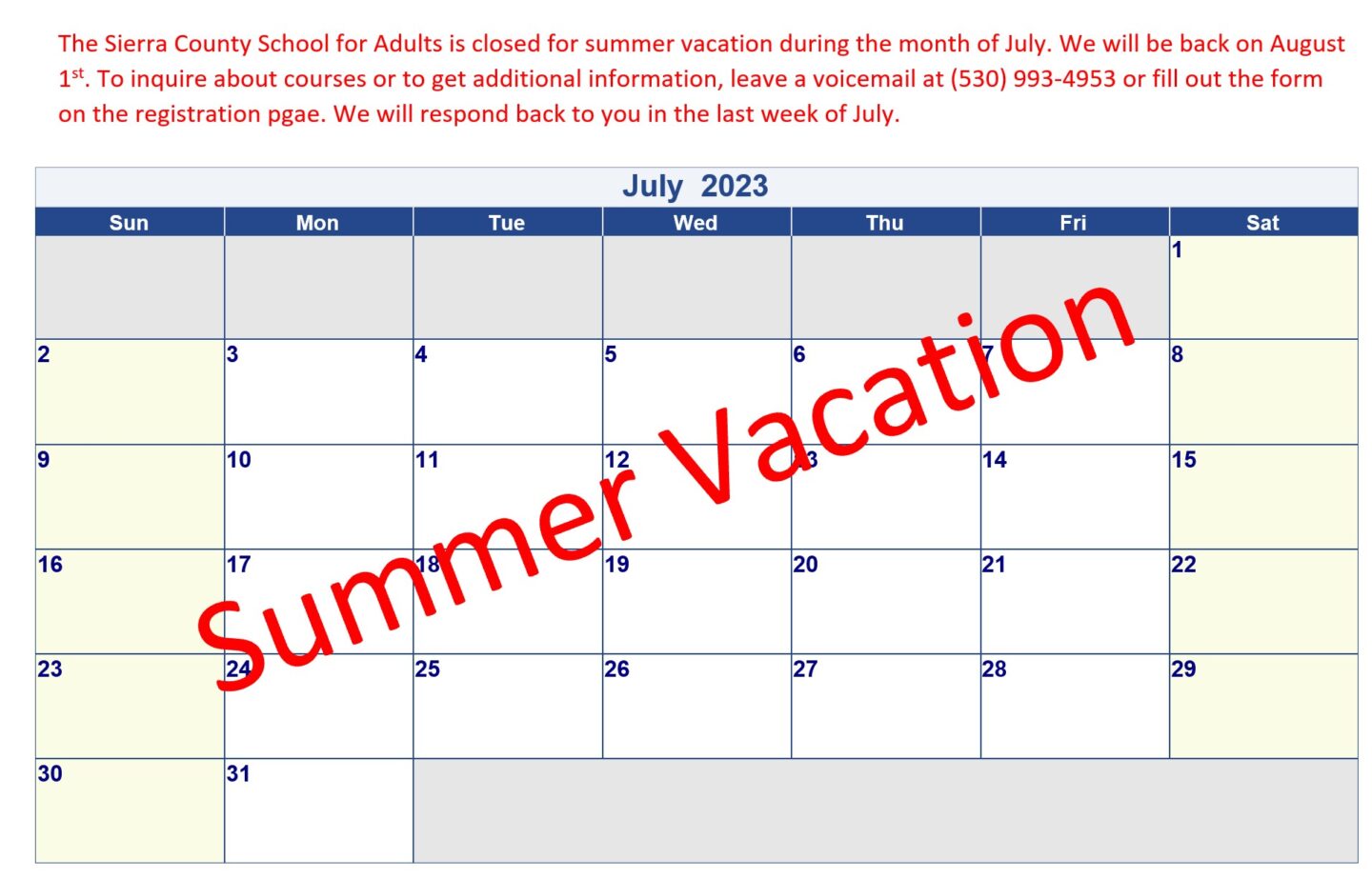 July 2023 Calendar